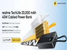 Realme TechLife Launches 20000mAh 45W Fast Charging Power Bank on Flipkart at ₹2,299 Launch Price